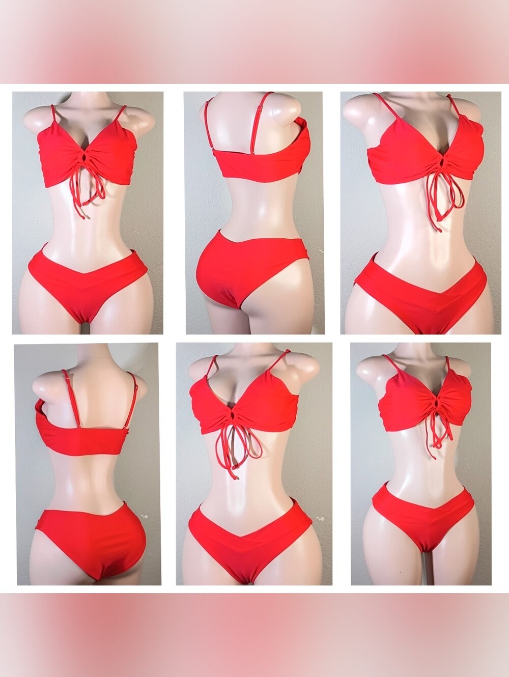 Red Women's Tie-Front Bikini Set - Classic V-Waist Swimwear